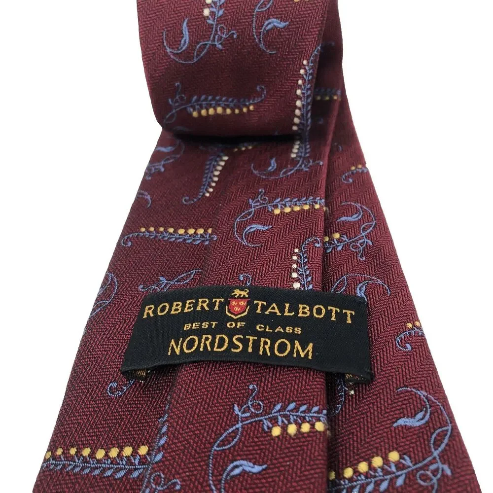 Nordstrom Robert Talbott Jaquard Silk Tie Hand Sewn Leaf Pattern VTG USA